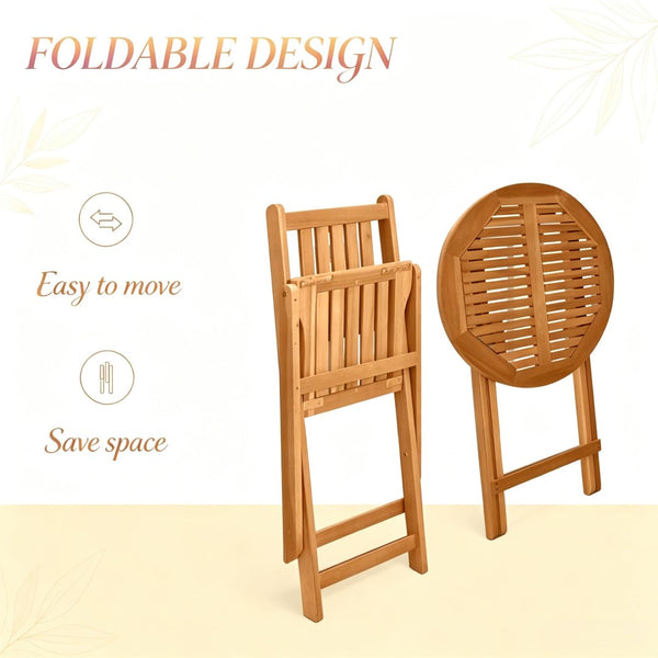 English Elm Wooden Acacia Bistro Set Foldable 3 Piece Outdoor Dining for Balcony Patio Garden T3971P520367