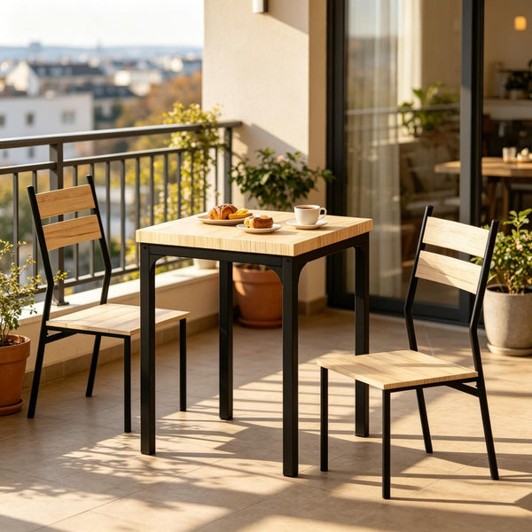English Elm Morning 3 Piece Dining Set with Wood Grain Top and Black Steel Frame for Small Spaces T3971P523877
