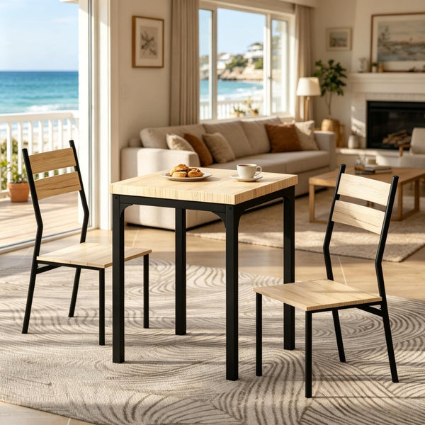 English Elm Morning 3 Piece Dining Set with Wood Grain Top and Black Steel Frame for Small Spaces T3971P523877