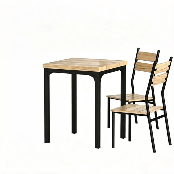 English Elm Morning 3 Piece Dining Set with Wood Grain Top and Black Steel Frame for Small Spaces T3971P523877