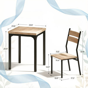 English Elm Morning 3 Piece Dining Set with Wood Grain Top and Black Steel Frame for Small Spaces T3971P523877