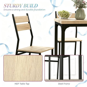 English Elm Morning 3 Piece Dining Set with Wood Grain Top and Black Steel Frame for Small Spaces T3971P523877
