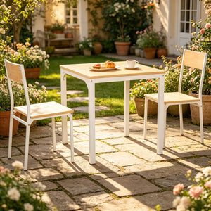 English Elm Apartment 3 Piece Dining Set Square Table Two Chairs White Mdf Steel Small Kitchen T3971P523906