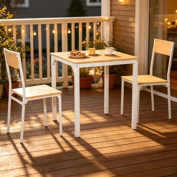 English Elm Apartment 3 Piece Dining Set Square Table Two Chairs White Mdf Steel Small Kitchen T3971P523906