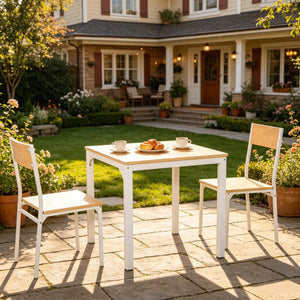 English Elm Apartment 3 Piece Dining Set Square Table Two Chairs White Mdf Steel Small Kitchen T3971P523906
