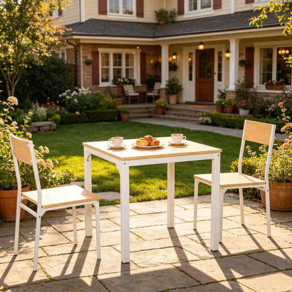 English Elm Apartment 3 Piece Dining Set Square Table Two Chairs White Mdf Steel Small Kitchen T3971P523906
