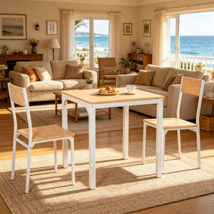 English Elm Apartment 3 Piece Dining Set Square Table Two Chairs White Mdf Steel Small Kitchen T3971P523906