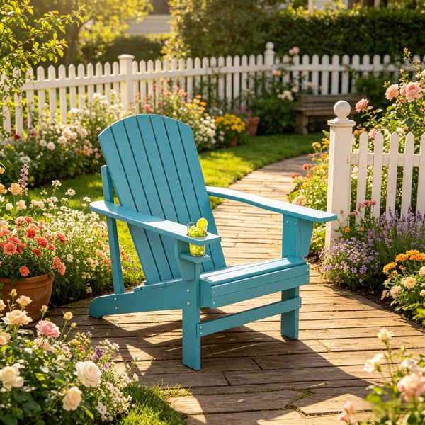 English Elm Garden Solid Fir Wood Adirondack Chair with Built-In Cup Holder for Patio Relaxation T3971P525994