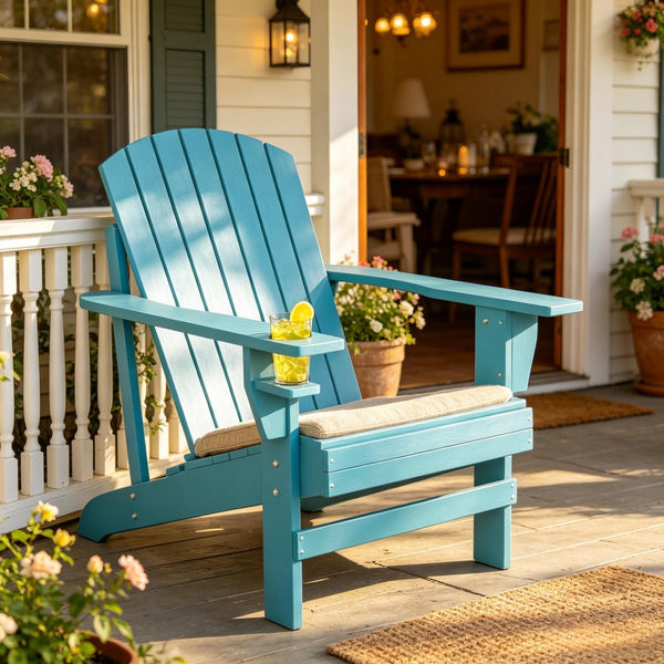English Elm Garden Solid Fir Wood Adirondack Chair with Built-In Cup Holder for Patio Relaxation T3971P525994