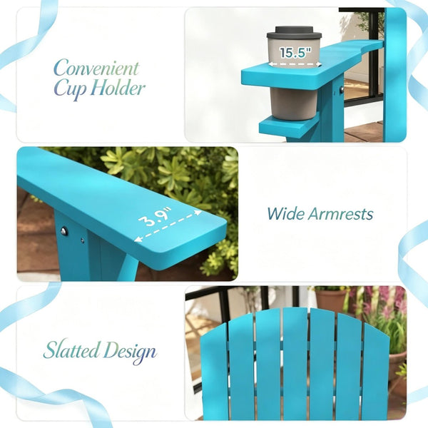 English Elm Garden Solid Fir Wood Adirondack Chair with Built-In Cup Holder for Patio Relaxation T3971P525994