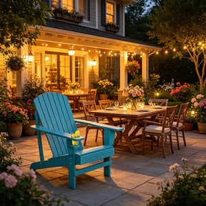 English Elm Garden Solid Fir Wood Adirondack Chair with Built-In Cup Holder for Patio Relaxation T3971P525994