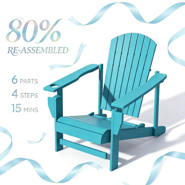 English Elm Garden Solid Fir Wood Adirondack Chair with Built-In Cup Holder for Patio Relaxation T3971P525994