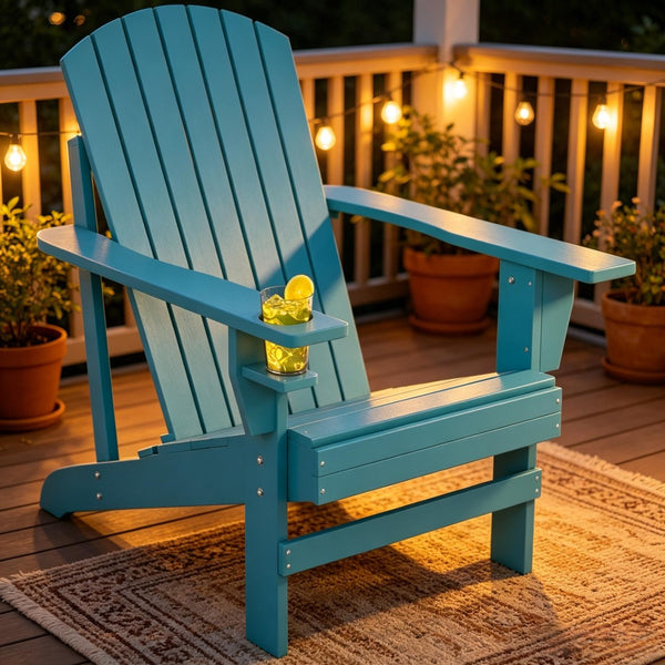 English Elm Garden Solid Fir Wood Adirondack Chair with Built-In Cup Holder for Patio Relaxation T3971P525994