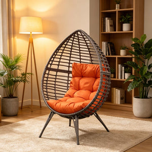 English Elm Stylish Wicker Egg Chair Hand-woven Pe Rattan Bohemian Accent for Sunroom or Patio T3971P526083