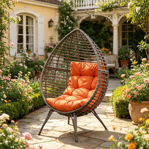 English Elm Stylish Wicker Egg Chair Hand-woven Pe Rattan Bohemian Accent for Sunroom or Patio T3971P526083