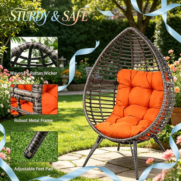 English Elm Stylish Wicker Egg Chair Hand-woven Pe Rattan Bohemian Accent for Sunroom or Patio T3971P526083