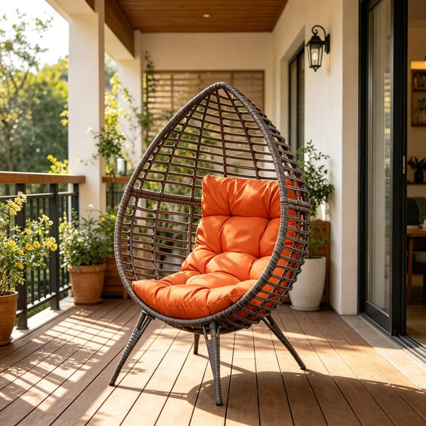 English Elm Stylish Wicker Egg Chair Hand-woven Pe Rattan Bohemian Accent for Sunroom or Patio T3971P526083