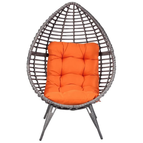 English Elm Stylish Wicker Egg Chair Hand-woven Pe Rattan Bohemian Accent for Sunroom or Patio T3971P526083
