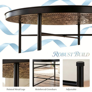 English Elm Metal Round Coffee Table Hammered Floral Tray Bohemian Accent for Living Room T3971P526103