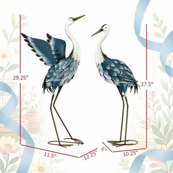 English Elm Heron Garden Statues Pair Hand-painted Steel Sculptures for Outdoor Pond Lawn Decor T3971P527987