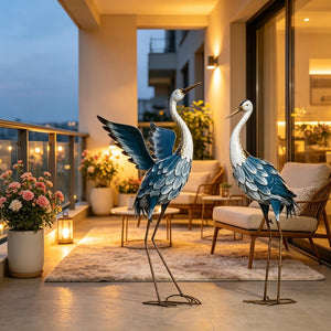 English Elm Heron Garden Statues Pair Hand-painted Steel Sculptures for Outdoor Pond Lawn Decor T3971P527987