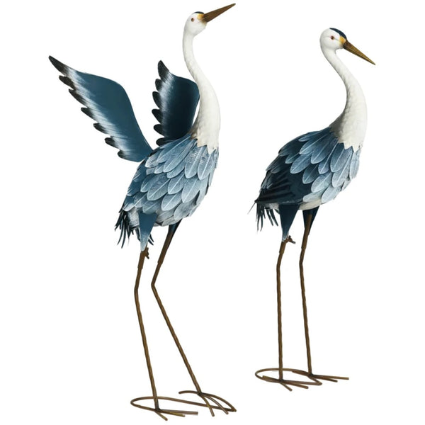 English Elm Heron Garden Statues Pair Hand-painted Steel Sculptures for Outdoor Pond Lawn Decor T3971P527987