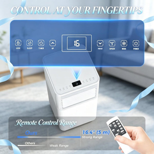 English Elm Home Portable Air Conditioner 10000 BTU Cools 441 Sq Ft with Sleep Mode Timer T3971P528040