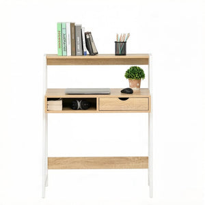 English Elm Modern-style Writing Desk with Steel Frame Drawer and Shelf for Home Office Use T3971P528104