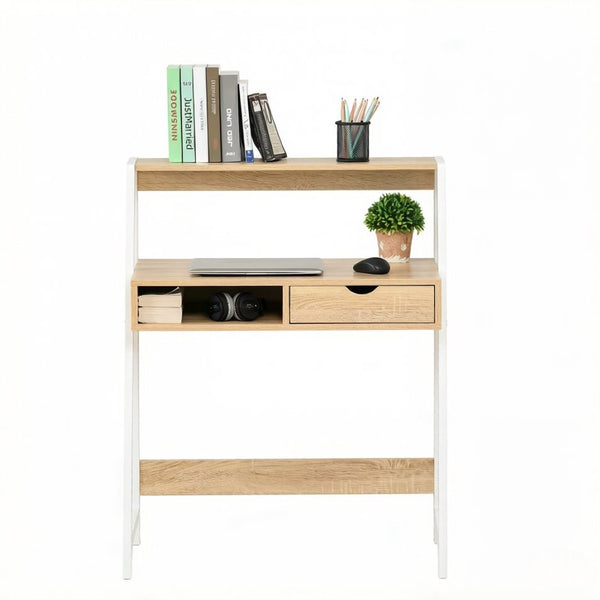 English Elm Modern-style Writing Desk with Steel Frame Drawer and Shelf for Home Office Use T3971P528104
