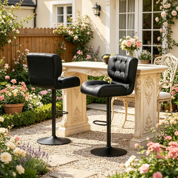 English Elm Button Tufted Swivel Counter Stools Set of 2 Adjustable Height Pvc Kitchen Bar T3971P528134