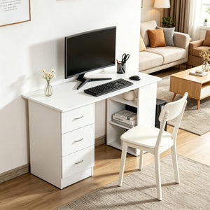 English Elm Minimalist White Mdf Writing Desk with Drawers and Shelves for Small Home Offices T3971P528186