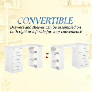 English Elm Minimalist White Mdf Writing Desk with Drawers and Shelves for Small Home Offices T3971P528186