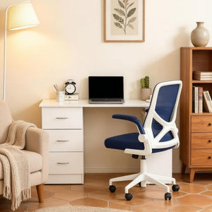 English Elm Minimalist White Mdf Writing Desk with Drawers and Shelves for Small Home Offices T3971P528186