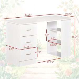 English Elm Minimalist White Mdf Writing Desk with Drawers and Shelves for Small Home Offices T3971P528186