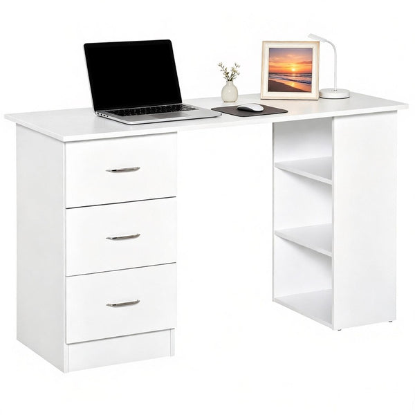 English Elm Minimalist White Mdf Writing Desk with Drawers and Shelves for Small Home Offices T3971P528186