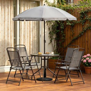 English Elm Outdoor 6 Piece Patio Dining Set with Tempered Glass Table and Folding Mesh Chairs T3971P528214