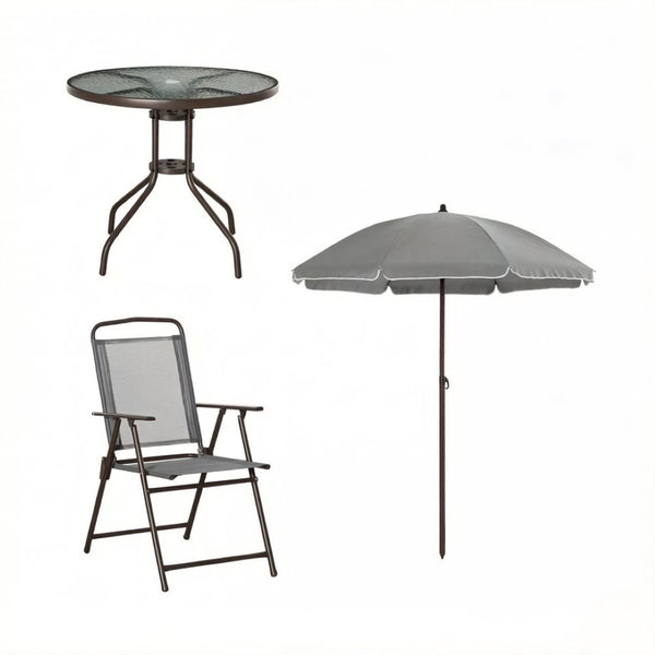 English Elm Outdoor 6 Piece Patio Dining Set with Tempered Glass Table and Folding Mesh Chairs T3971P528214