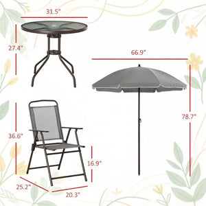English Elm Outdoor 6 Piece Patio Dining Set with Tempered Glass Table and Folding Mesh Chairs T3971P528214