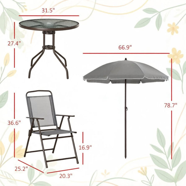 English Elm Outdoor 6 Piece Patio Dining Set with Tempered Glass Table and Folding Mesh Chairs T3971P528214