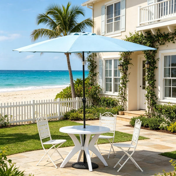 English Elm Round Polypropylene Outdoor Bistro Table with Umbrella Hole for Patio Dining T3971P528259