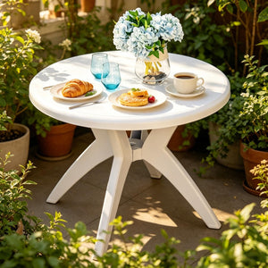 English Elm Round Polypropylene Outdoor Bistro Table with Umbrella Hole for Patio Dining T3971P528259