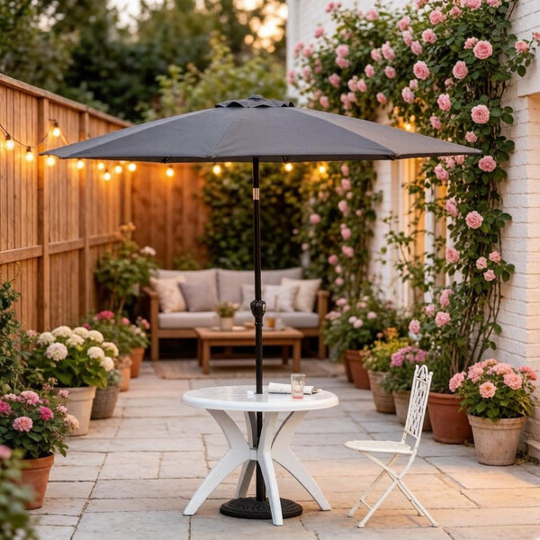 English Elm Round Polypropylene Outdoor Bistro Table with Umbrella Hole for Patio Dining T3971P528259