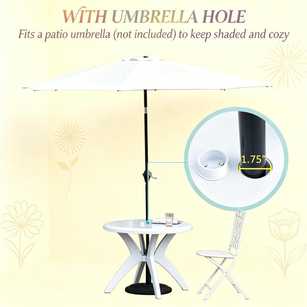 English Elm Round Polypropylene Outdoor Bistro Table with Umbrella Hole for Patio Dining T3971P528259