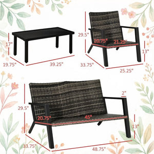 English Elm Outdoor Pe Wicker Patio Set Four Piece Steel Frame with Cushions Garden Lounge T3971P528356