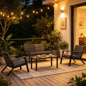 English Elm Outdoor Pe Wicker Patio Set Four Piece Steel Frame with Cushions Garden Lounge T3971P528356