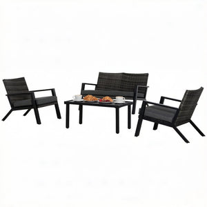 English Elm Outdoor Pe Wicker Patio Set Four Piece Steel Frame with Cushions Garden Lounge T3971P528356
