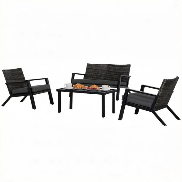 English Elm Outdoor Pe Wicker Patio Set Four Piece Steel Frame with Cushions Garden Lounge T3971P528356
