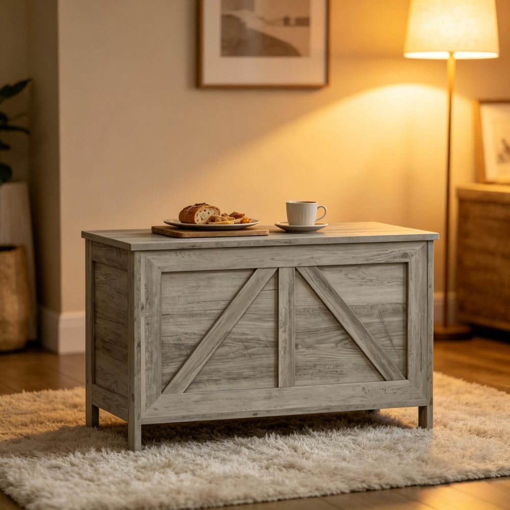 English Elm Living Room Farmhouse Flip-top Storage Bench with Wood Grain Finish for Entryway or Bedroom T3971P528383