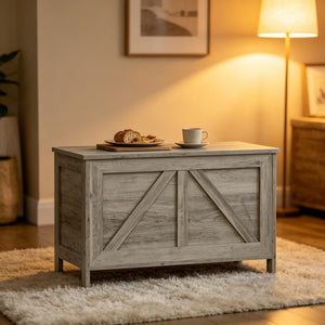 English Elm Living Room Farmhouse Flip-top Storage Bench with Wood Grain Finish for Entryway or Bedroom T3971P528383