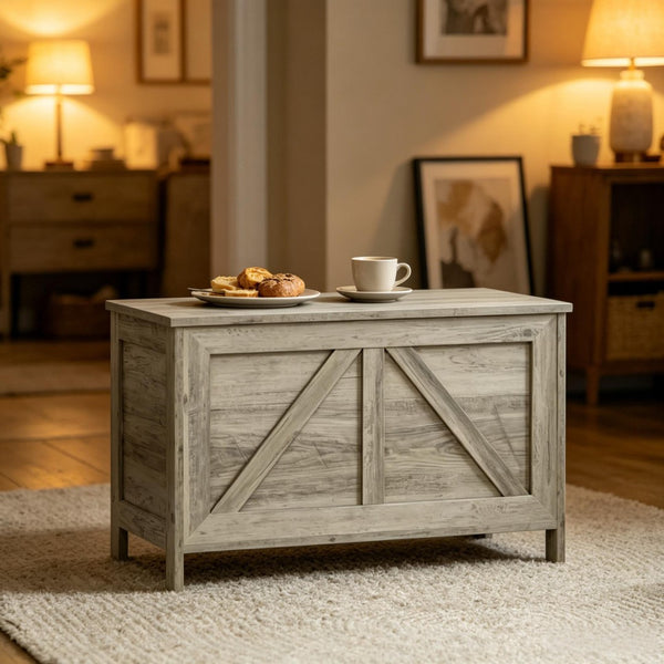 English Elm Living Room Farmhouse Flip-top Storage Bench with Wood Grain Finish for Entryway or Bedroom T3971P528383